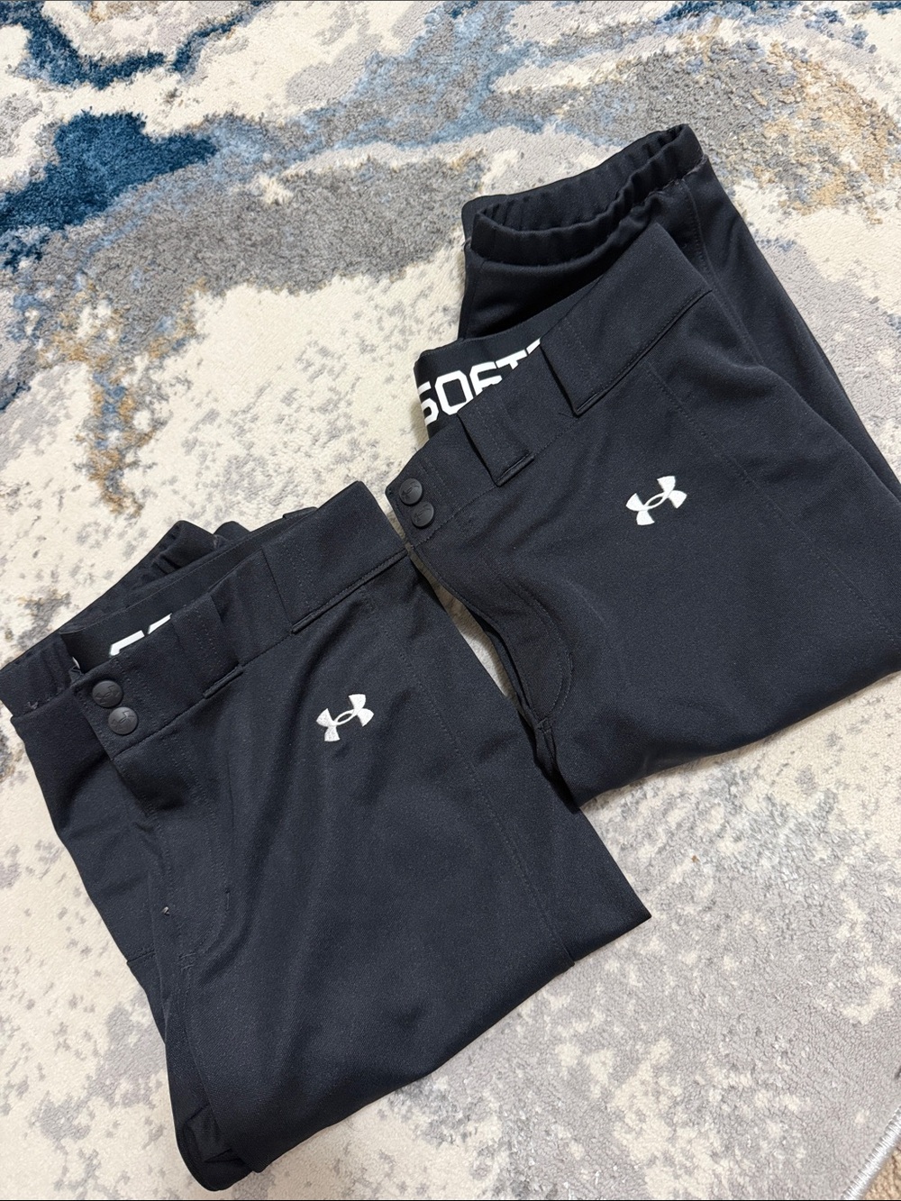 Under Armour Youth Girls Black Softball Sweatpants with White Logo - Pair